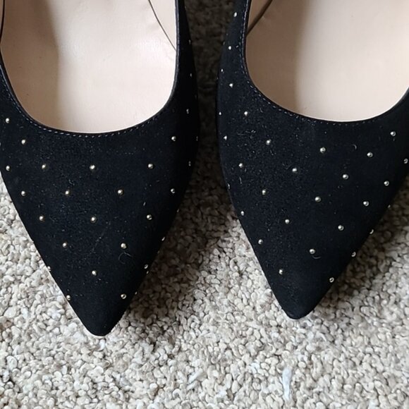 L.K. Bennett Clare Gold Studded Black Suede Pumps - Picture 10 of 13